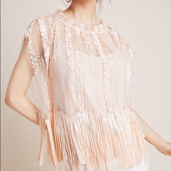 Anthropologie Eva Franco Cici Beaded Peach Fringe Top - M - Picture 1 of 6